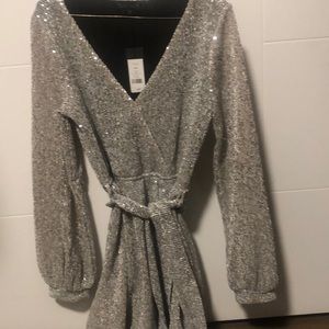 Silver sequin wrap dress